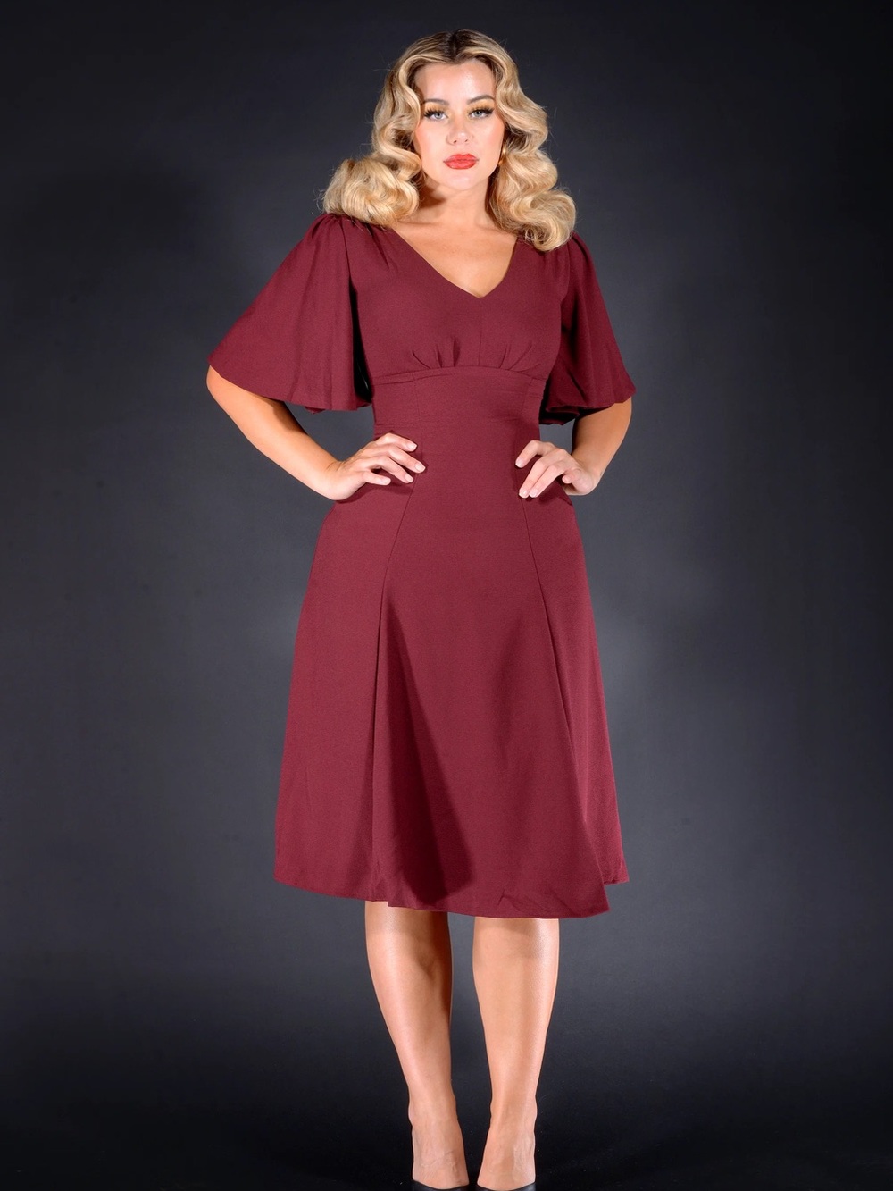 Laura Byrnes Pinup Girl Clothing Dark Red 1940s style dress